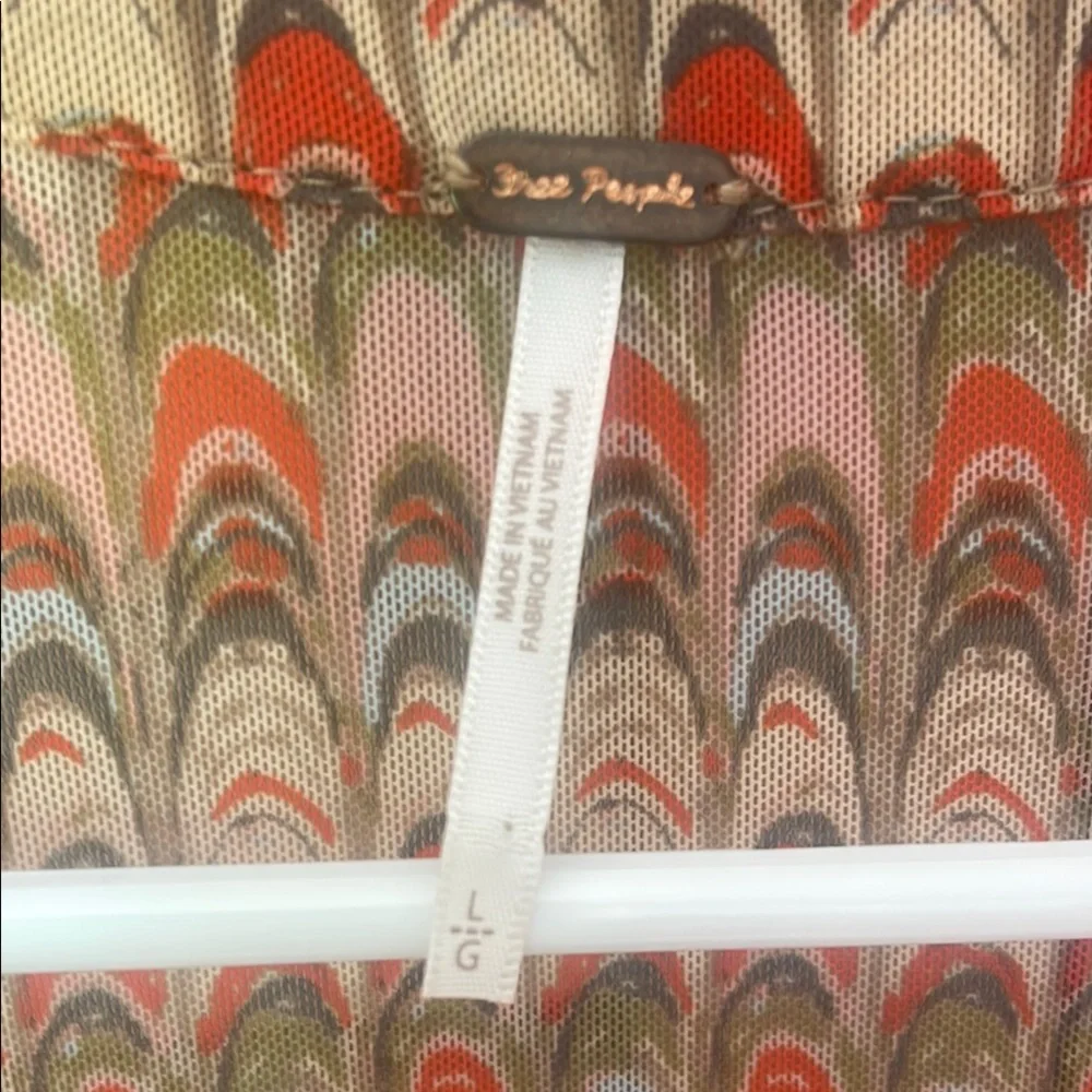 Free People Brown and Orange Ruched Long Sleeve Blouse - Picture 3 of 3